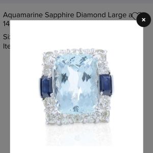 large natural aquamarine with saphire in 14k ring